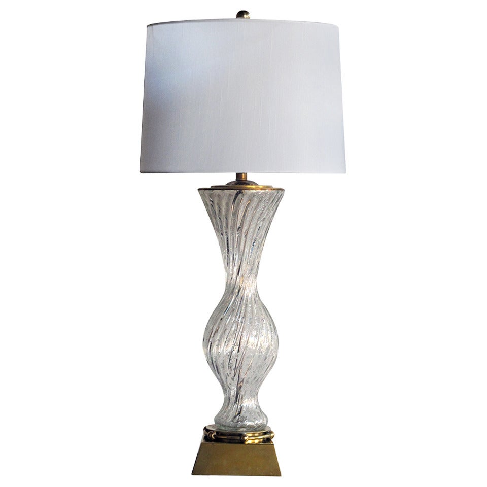 A Good Quality Murano 1950's Baluster-Form Silver Aventurine Clear Glass Lamp with Controlled Bubbles