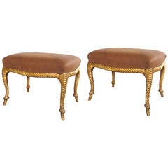 Pair of Napoleon III Style Serpentine-Form Giltwood Rope Twist Benches