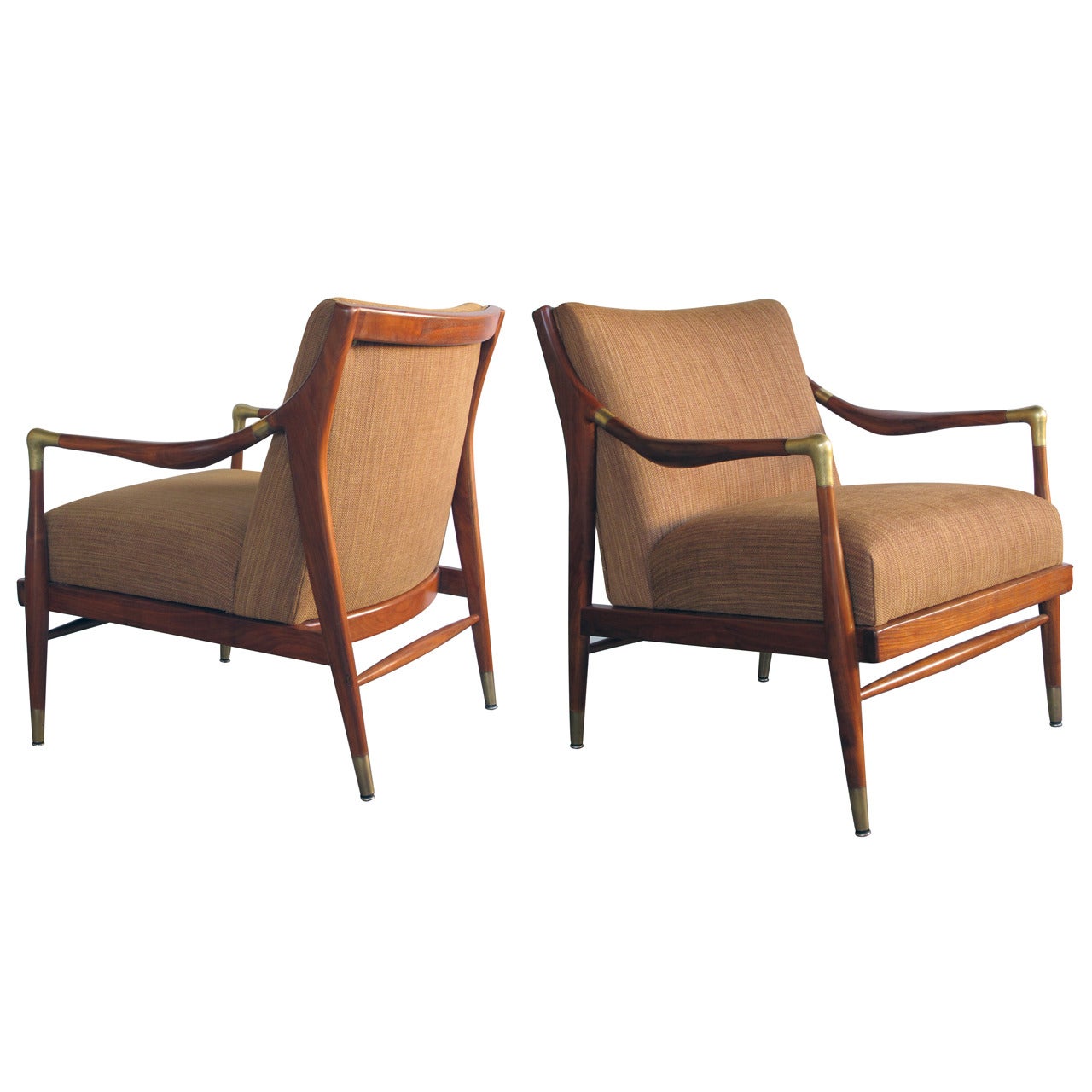 Pair of Danish Modern 1960s Brass Accented Lounge Chairs; Ib Kofod-Larsen