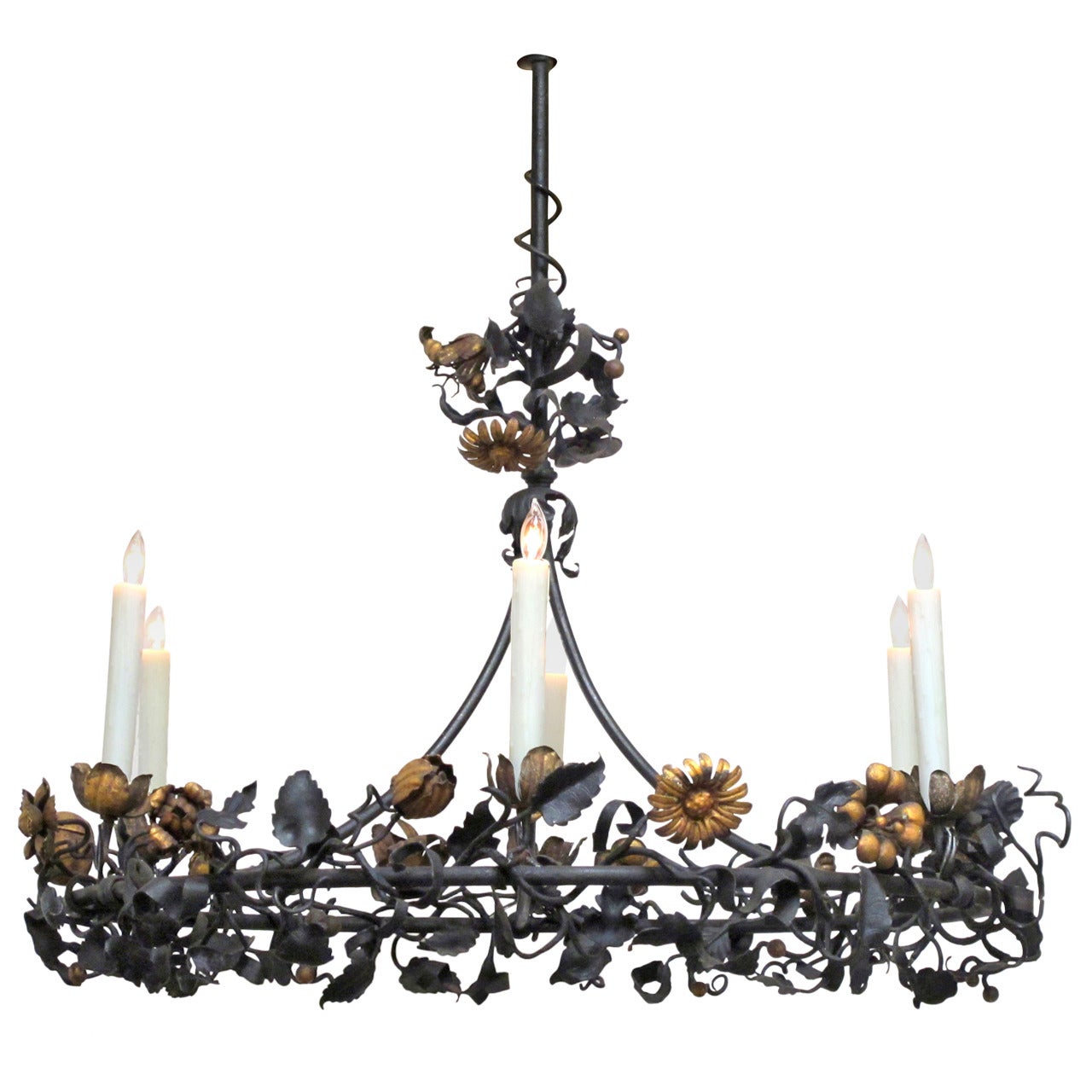 Fanciful Belgian Six-Light Iron Chandelier