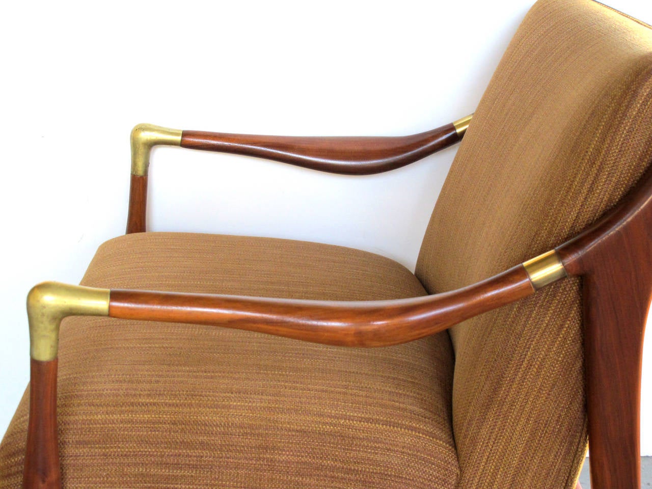 Mid-20th Century Pair of Danish Modern 1960s Brass Accented Lounge Chairs; Ib Kofod-Larsen