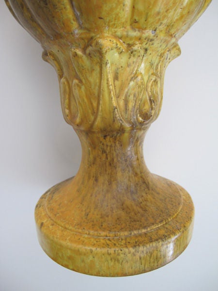 A Large American Baluster Form Yellow & Green Glazed Ceramic Urn by Haeger