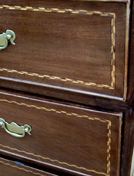 18th Century and Earlier A Handsome English George III Mahogany 5-Drawer Chest with Inlaid Compass Rose and Chevron Stringing