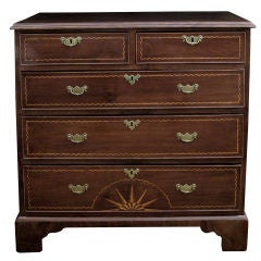 A Handsome English George III Mahogany 5-Drawer Chest with Inlaid Compass Rose and Chevron Stringing