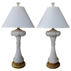 A Luminescent Pair of Italian Art Deco Carved Alabaster Lamps