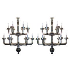 A Pair of American Arts & Crafts Style Nickel Plated Chandeliers