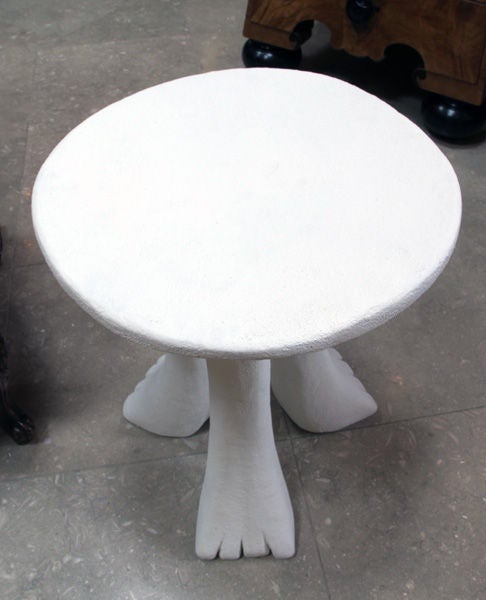 Plaster A Robust American 1970's White Painted Three-Leg Table;Dickinson