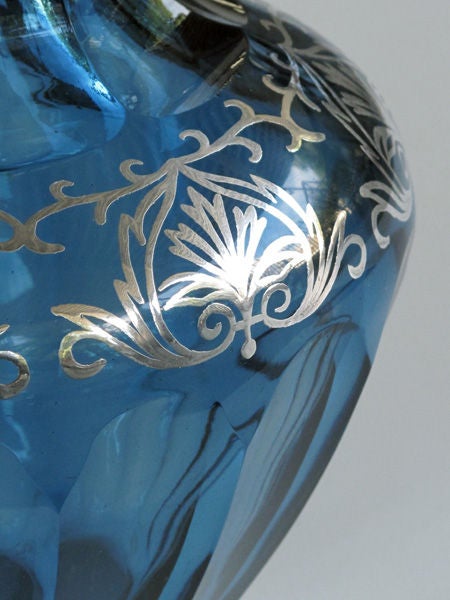Mid-20th Century A Good Quality Pair of Bohemian Art Deco Sea-Blue Crystal Vases