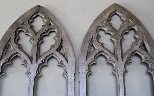 19th Century A Grand-Scaled Pair of American Gray Painted Neogothic  Window Frames