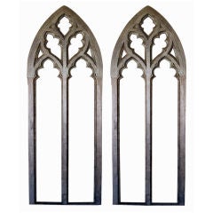 A Grand-Scaled Pair of American Gray Painted Neogothic  Window Frames