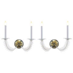 A Shimmering Pair of Venetian Art Deco Clear Glass 2-Arm Sconces