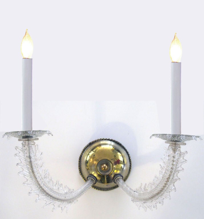 A Shimmering Pair of Venetian Art Deco Clear Glass 2-Arm Sconces at 1stdibs