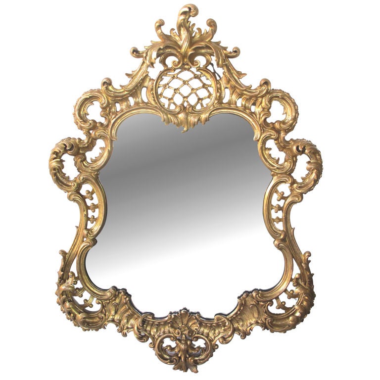 Finely Carved French Napoleon III Cartouche-Shaped Mirror