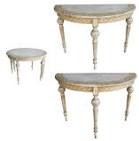 Pair of Danish Neoclassical Ivory Painted Demi-Lunes with Ochre Highlights