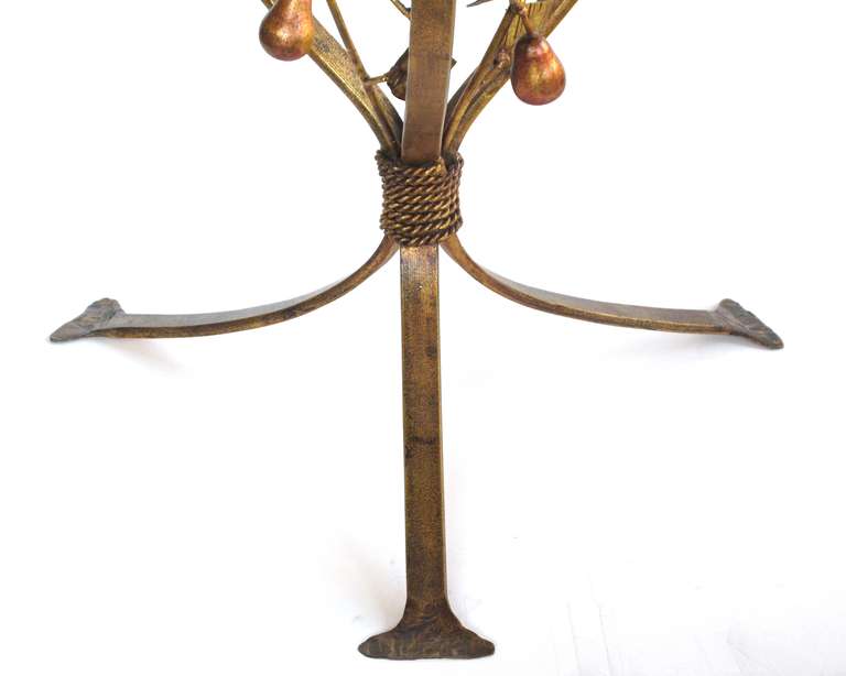 Mid-20th Century A Whimsical Italian 1960's Gilt-Iron Tripod Circular Side Table with Pear Branches