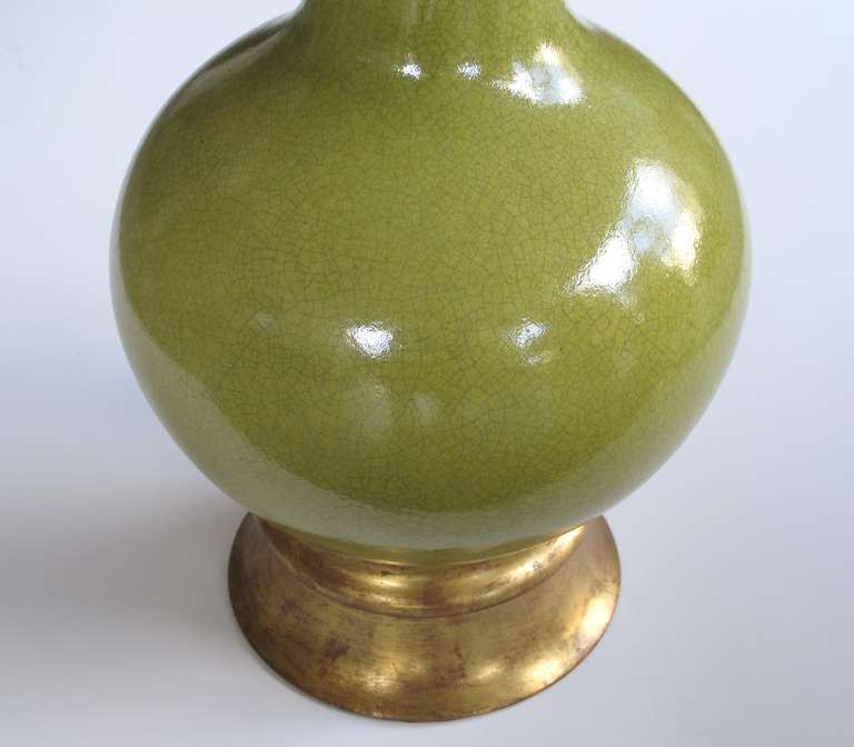 A Stylish Pair of American Mid-Century Apple-Green Glazed Pottery Lamps Designed Paul Laszlo 1