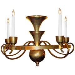 Stylish French Art Moderne, Five-Light Brass Chandelier