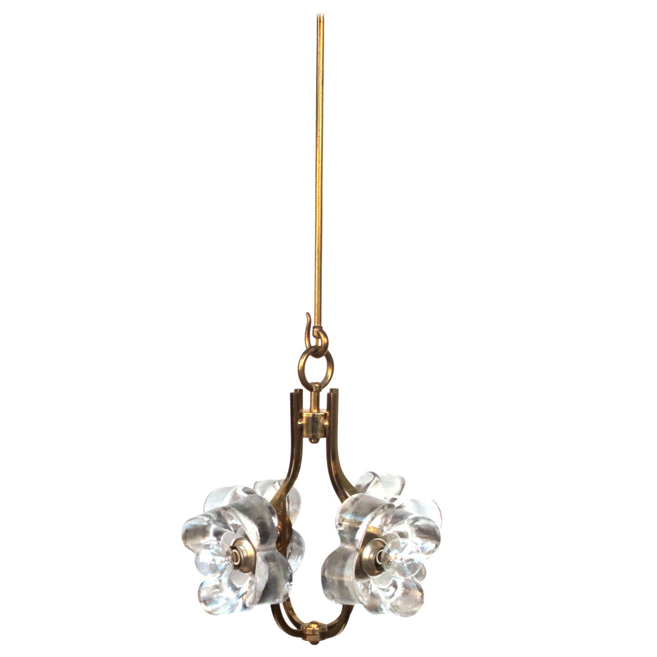 Italian Brass Four-Light Chandelier with Molded Glass Flowers by AV Mazzega