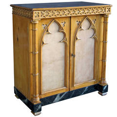 Whimsical English, Gothic Revival, Two-Door Pine Cabinet