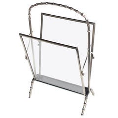 Chic French, Maison Bagues 1940s Chrome and Faux Bamboo Magazine Rack