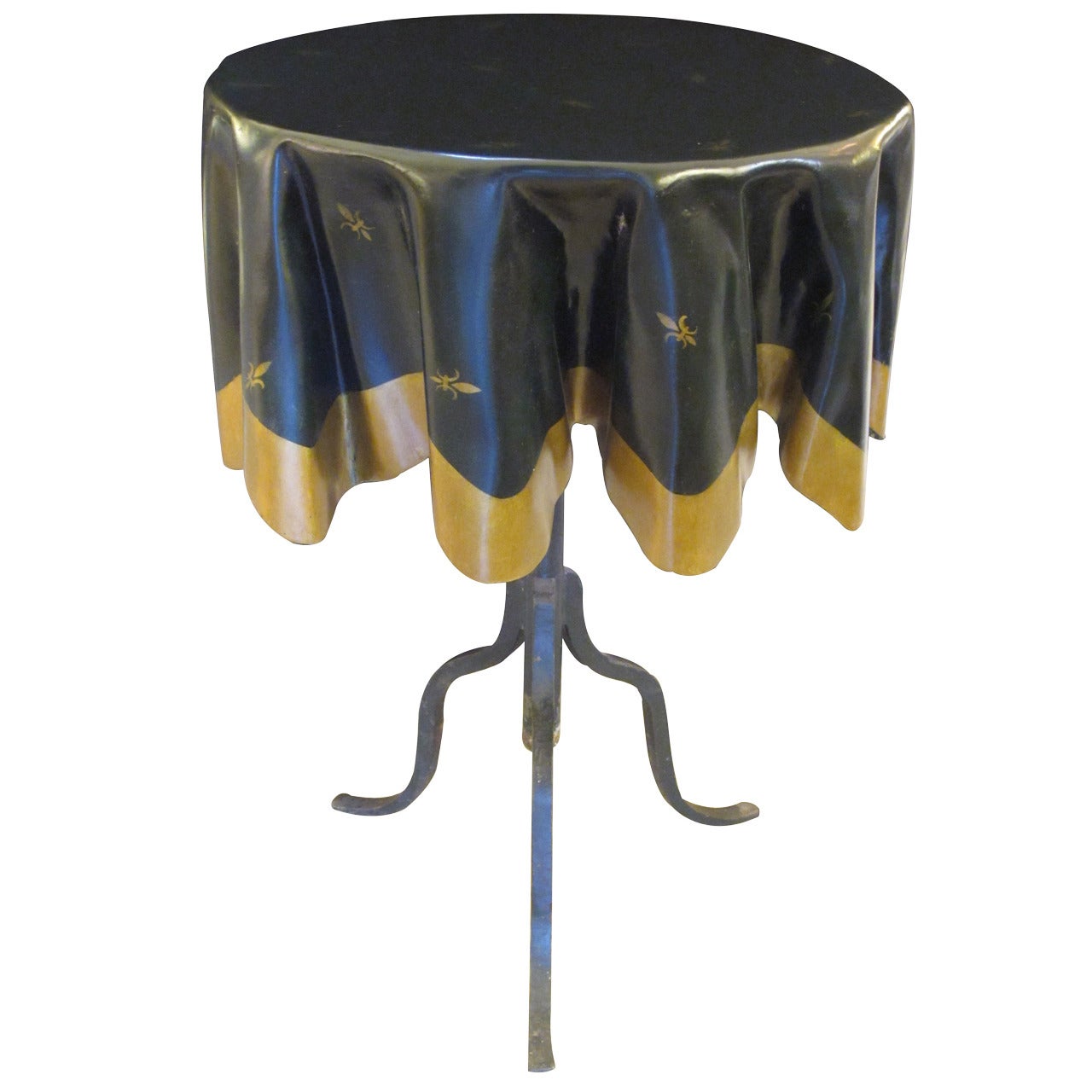 Whimsical French Fiberglass 'Drapery' Table with Iron Tripod Base For Sale