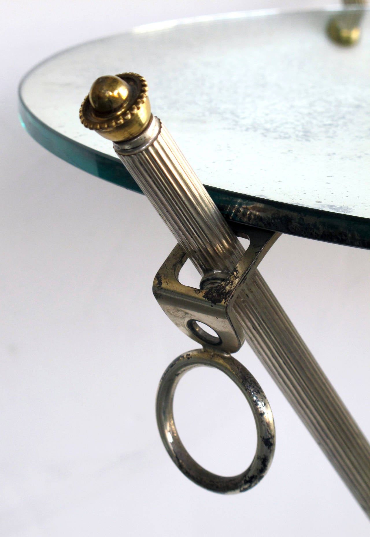 Mid-20th Century Elegant French Silver Plated Tripod Table with Mirrored Top by Maison Lancel