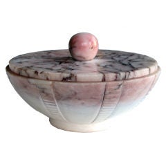 A Chic American Art Deco Pink Marble Circular Covered Box