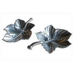 Retro A Well-Rendered Pair of American Pewter Leaf-Form Bowls; Fox