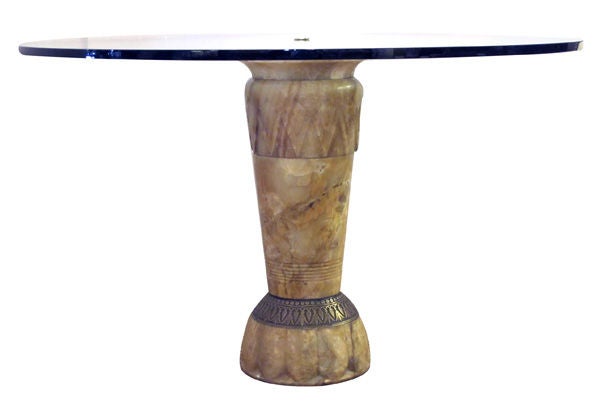 A French Art Deco Ochre-Colored Carved Onyx Circular Table
