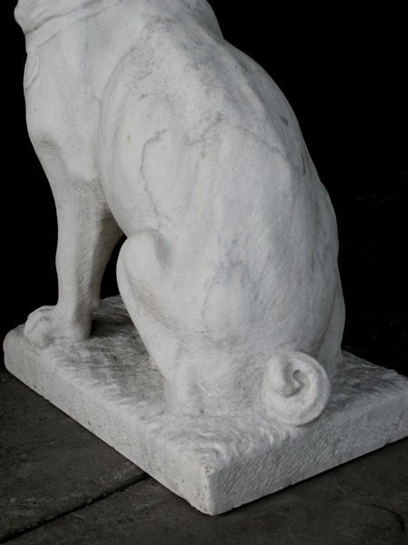 Unusual Pair of English Hand-Carved Carrara Marble Seated Pugs 3