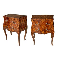 A Pair of Italian Rococo-Style Olivewood Commodes w/Parquetry