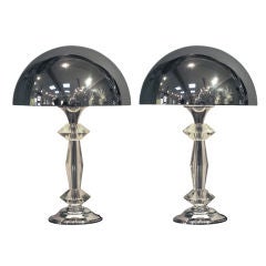 A Stylish Pair of French Art Deco Faceted Crystal&Chrome Lamps