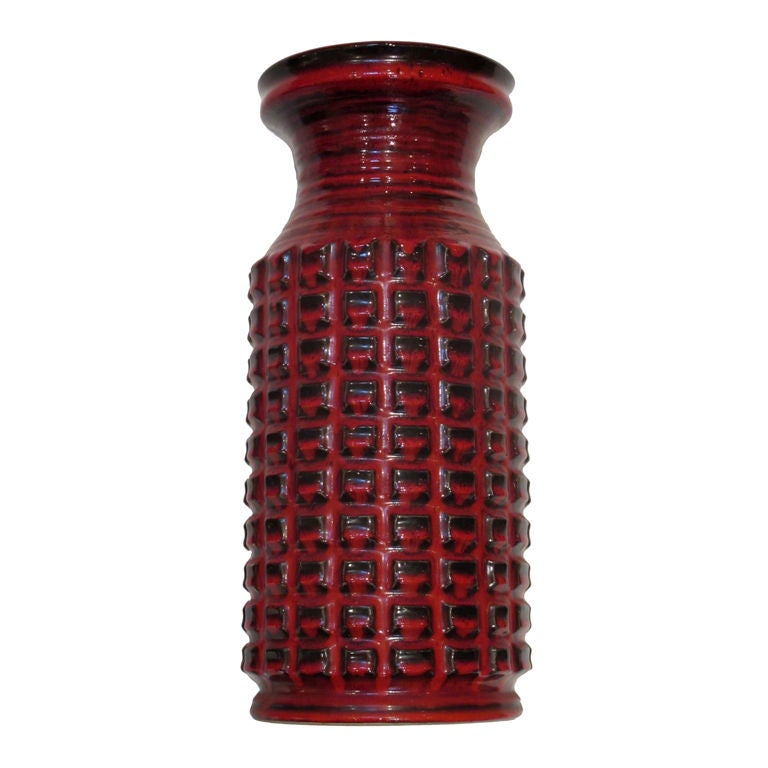 A Richly-Colored West German Cylindrical Form Red&Black Lava Pot For Sale