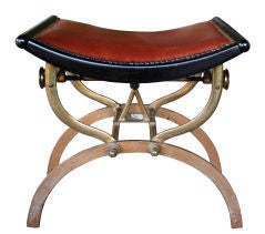 An English Victorian Brass & Iron Piano Stool with Leather Seat
