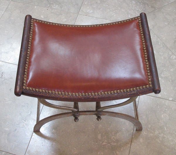 An English Victorian Brass & Iron Piano Stool with Leather Seat