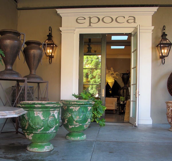 A Boldly-Scaled Pair of French Emerald Green Glazed Terra-Cotta Anduze Garden Urns In Good Condition In San Francisco, CA