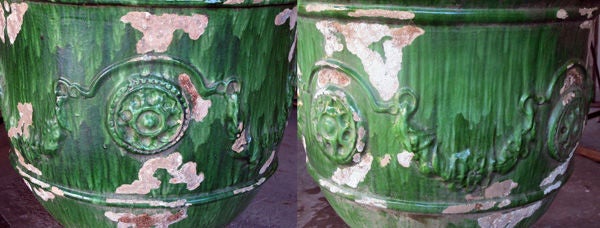 19th Century A Boldly-Scaled Pair of French Emerald Green Glazed Terra-Cotta Anduze Garden Urns