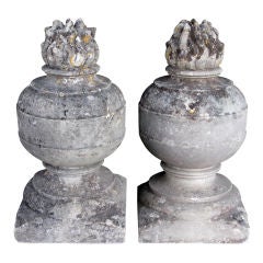 A Handsome Pair of French Empire Hand-Carved Garden Finials