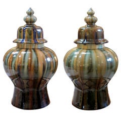 Shapely Pair of French 1930's Covered Ginger Jars w/Maker's Mark
