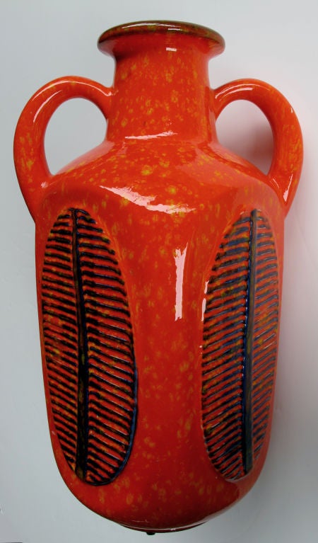 A Large-Scaled West German 1960's Mottled Orange Glazed Vase