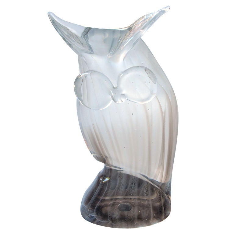 A Charming American Hand-Blown 1960's Glass Great Horned Owl