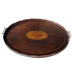 A Large-Scaled English Georgian Style Walnut Oval Tray w/Inlay