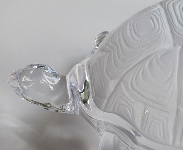 Late 20th Century Charming French 1970's Crystal Box Turtle; Signed 'Daum, France'