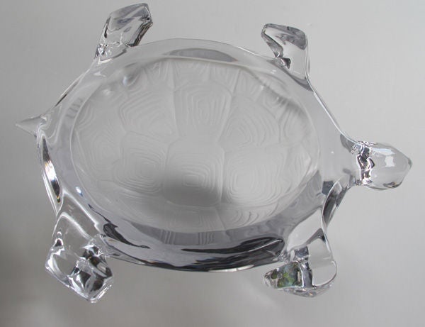 Charming French 1970's Crystal Box Turtle; Signed 'Daum, France' 1