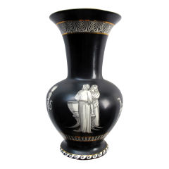 A Shapely English Black Baluster-Form Porcelain Vase with Classical Decoration by Rialto