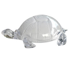 Charming French 1970's Crystal Box Turtle; Signed 'Daum, France'