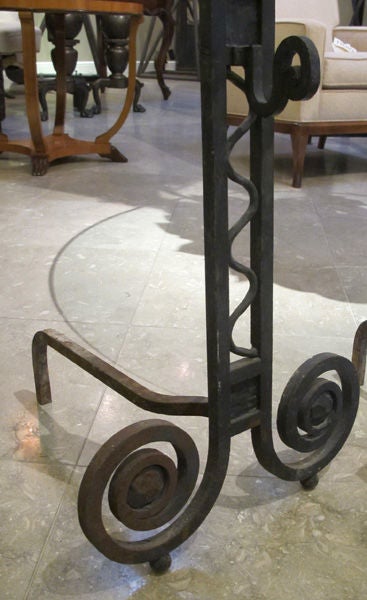 A Large-Scaled Pair of French Art Deco Hand-Wrought Iron Andirons In Excellent Condition In San Francisco, CA
