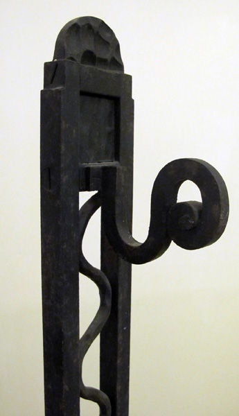 Mid-20th Century A Large-Scaled Pair of French Art Deco Hand-Wrought Iron Andirons