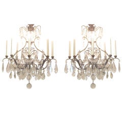 Elegant Pair of French Rococo Style Bronze & Crystal Chandeliers