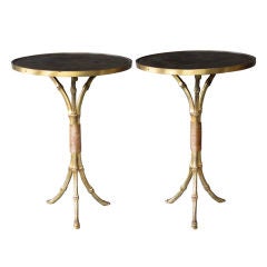 Good Quality French Faux Bamboo Gilt-Bronze Table w/Leather Top